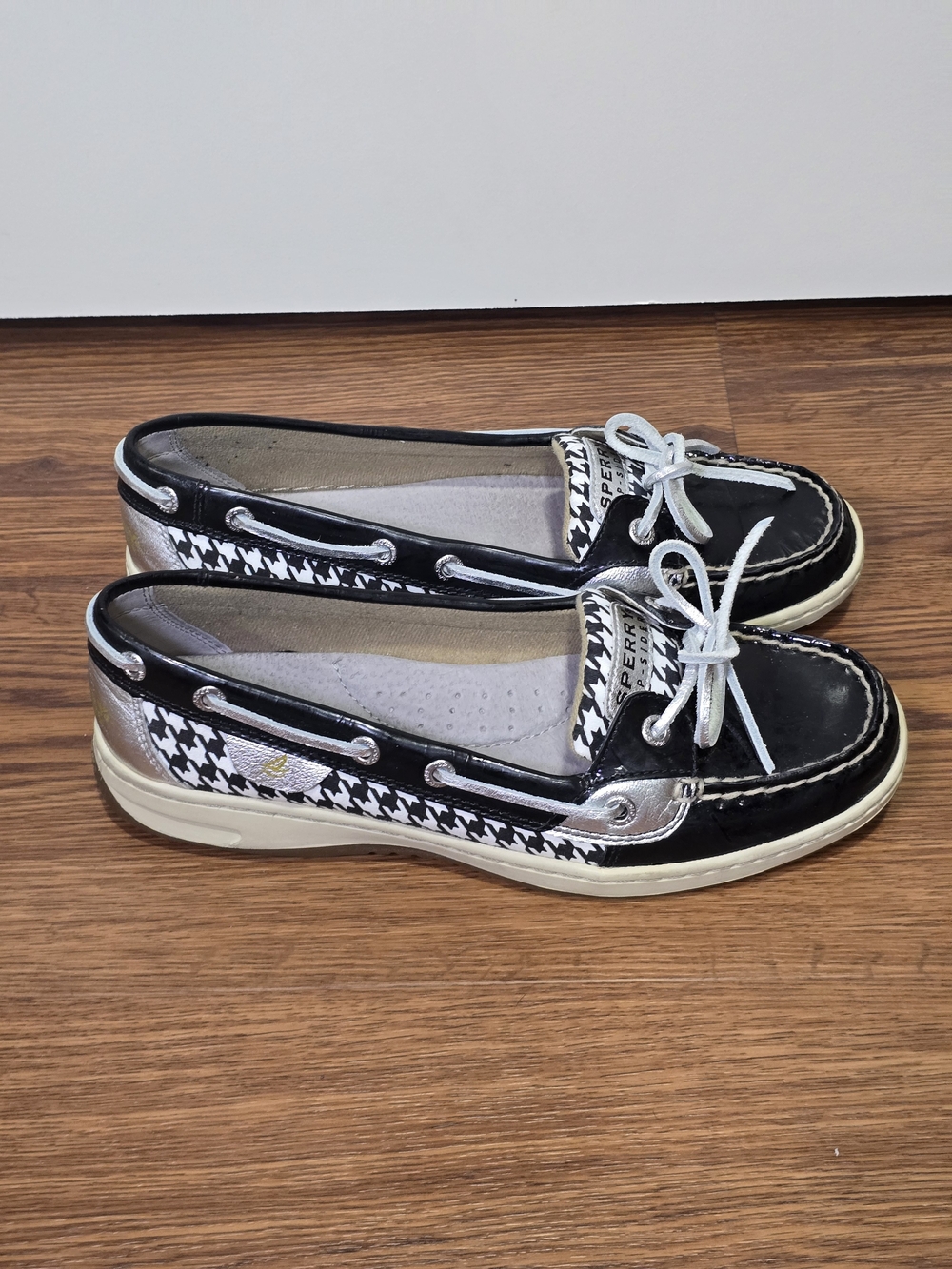 Sperry Black & White Houndstooth Boat Shoes